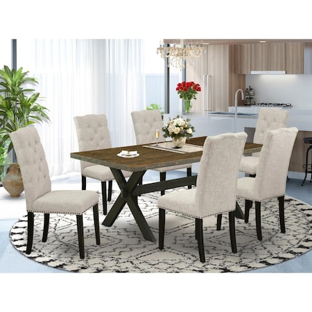 East West Furniture 7 Piece X-Style Dining Table Set - Dark Khaki X677EL635-7